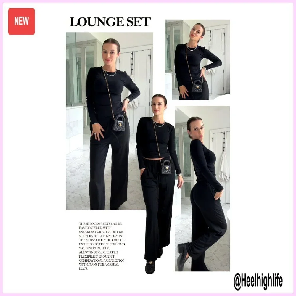 Women's Lounge Set Long Sleeve Top Wide Leg Pants Casual Matching Outfit